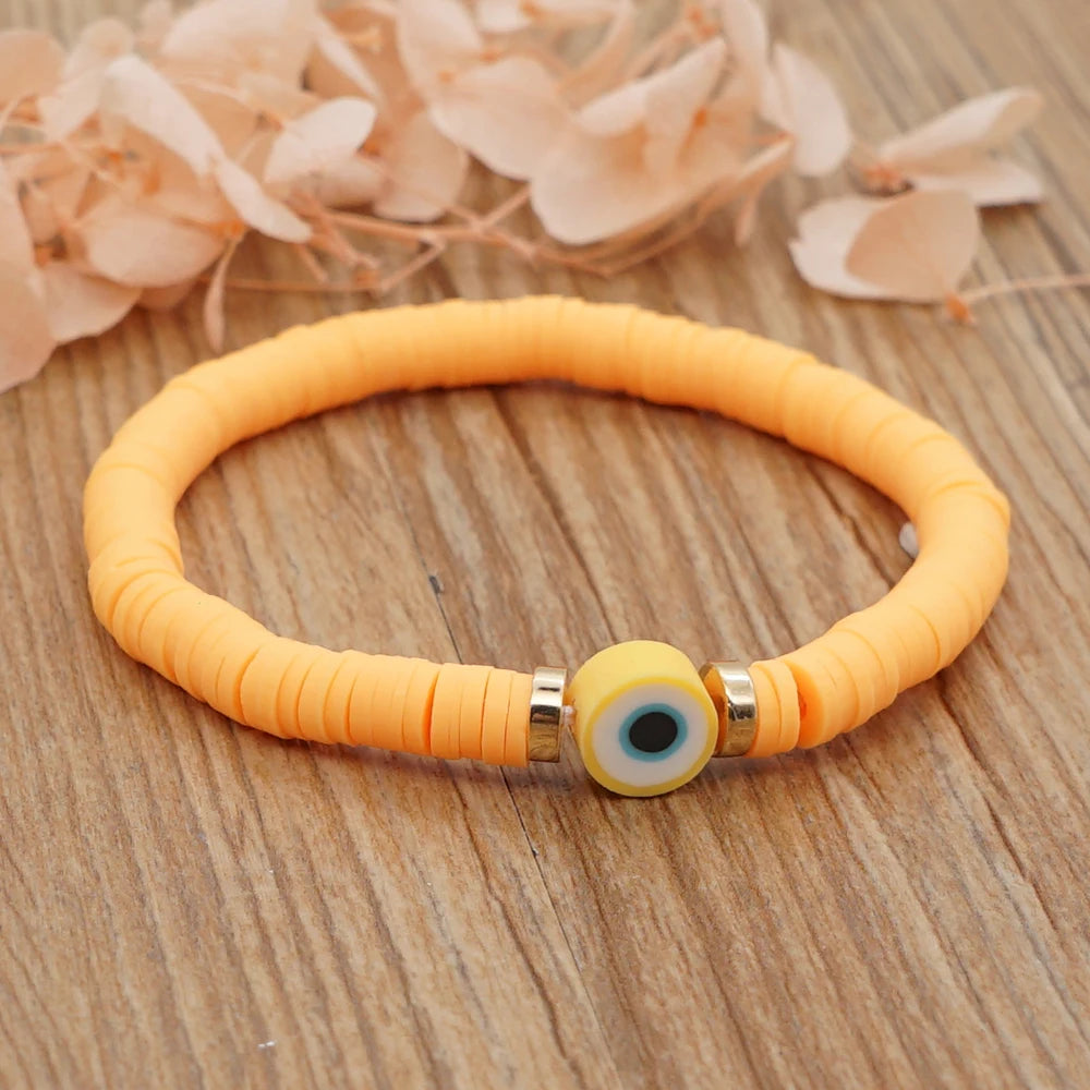 Bracelet œil Grèce perles multicolores en argile polymère, pour femme, bijoux d'été 2025