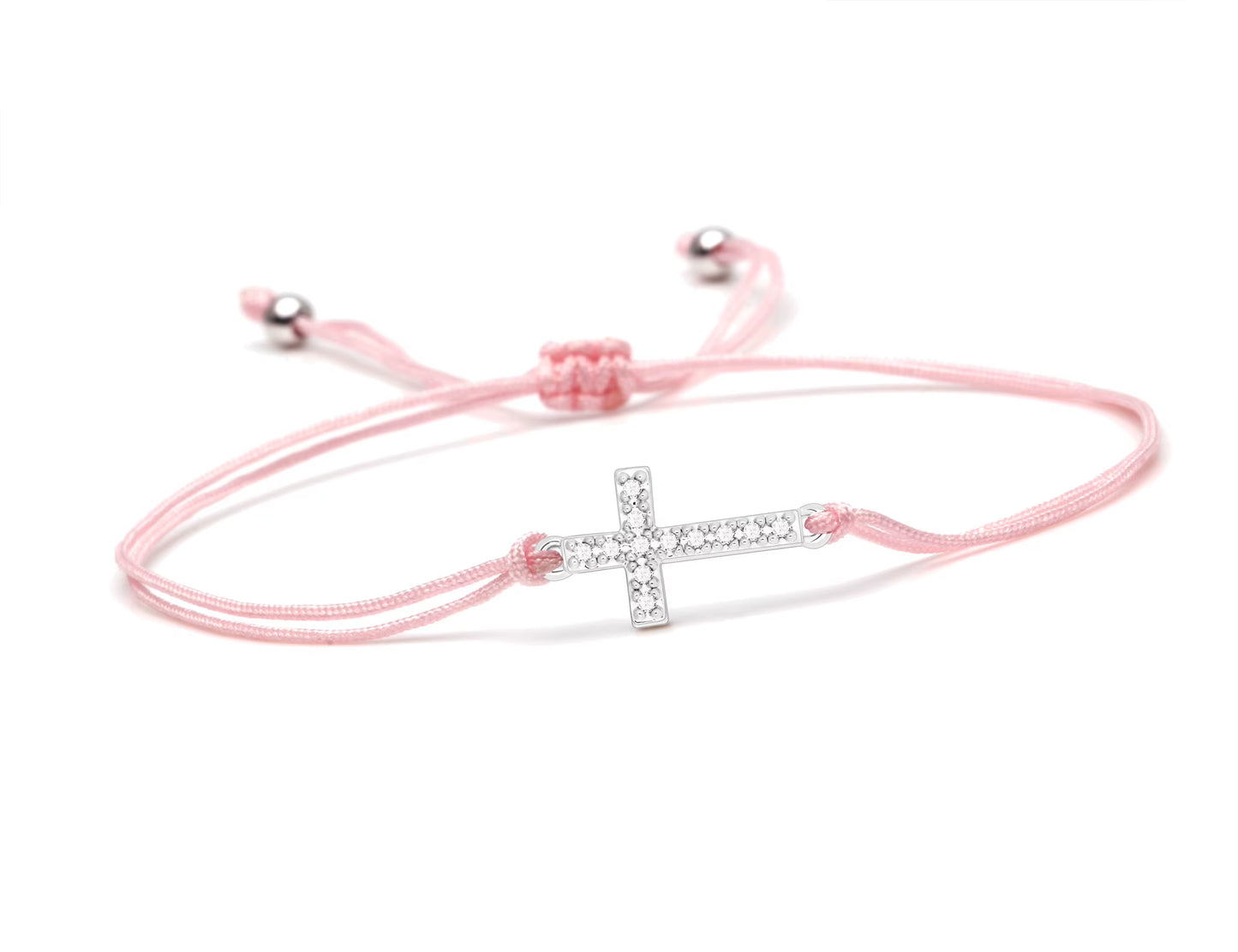 Small Cubic Zirconia Copper Cross Charm Bracelet Women Men Christian Faith Mini Brass Cross Red String Handmade Jewelry Present