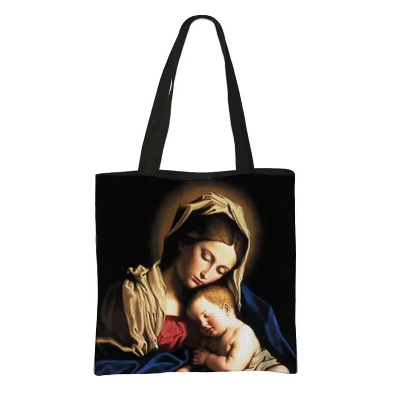 Virgin Mary Print Shopping Bags Our Lady of Guadalupe Tote Bag Women Handbag Catholic Churches Storage Bags Portable Storage Bag