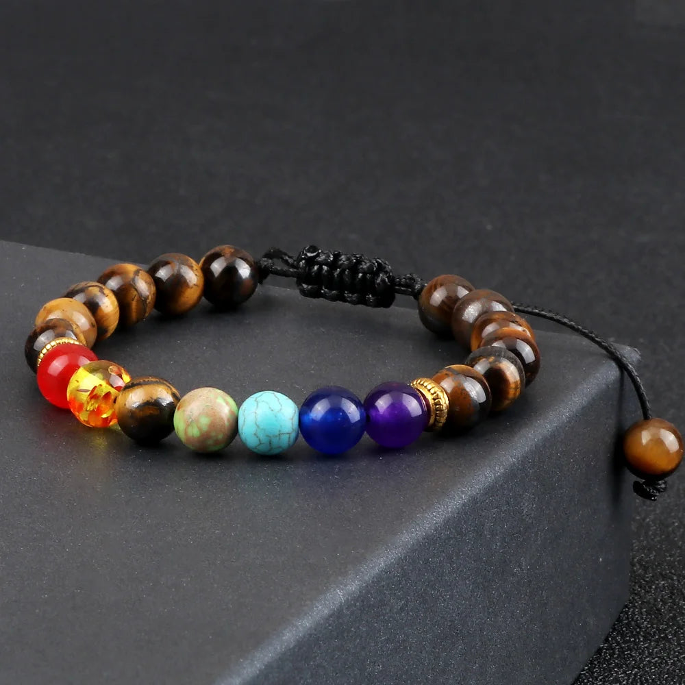 7 Chakra Healing Bracelets Men 8Mm Natural Lava Stone Tiger Eye Beads Energy Bracelets Women Yoga Meditation Wrist Jewelry Gifts