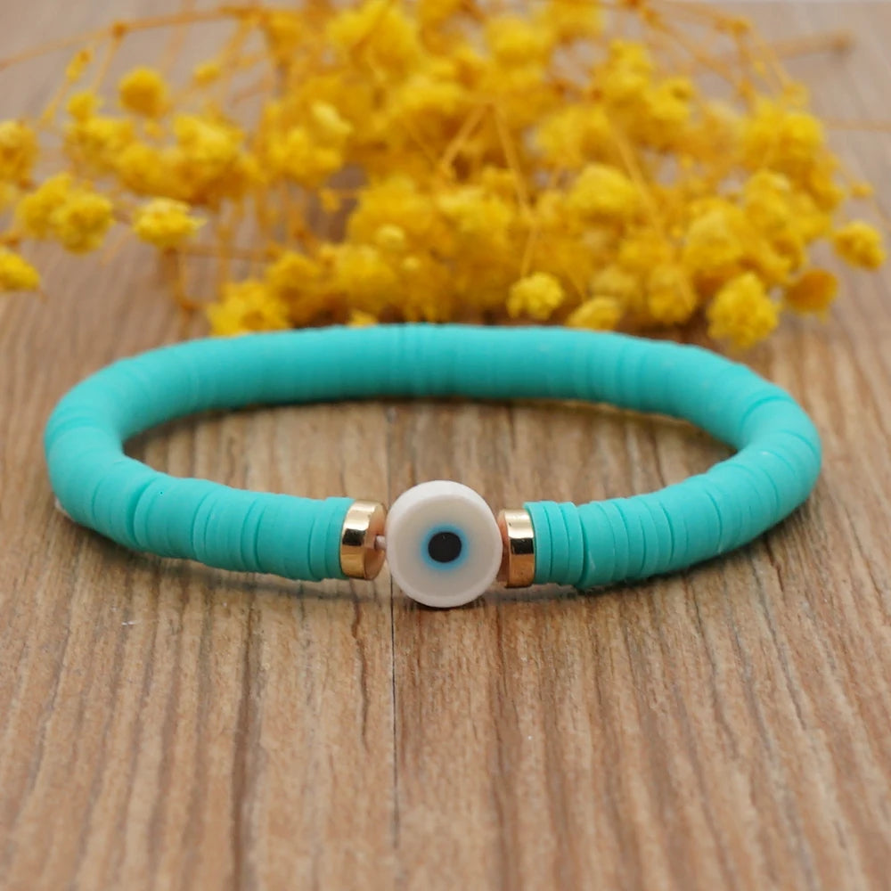 Bracelet œil Grèce perles multicolores en argile polymère, pour femme, bijoux d'été 2025