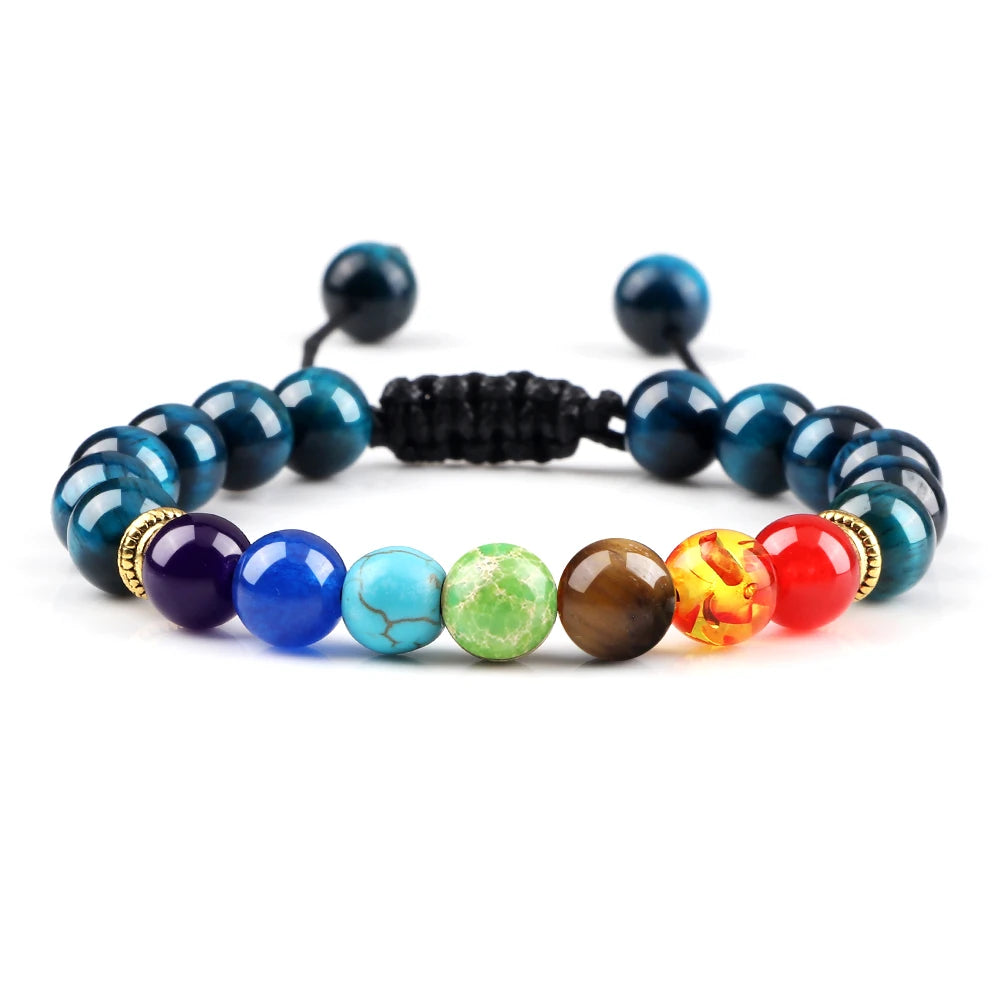 7 Chakra Healing Bracelets Men 8Mm Natural Lava Stone Tiger Eye Beads Energy Bracelets Women Yoga Meditation Wrist Jewelry Gifts
