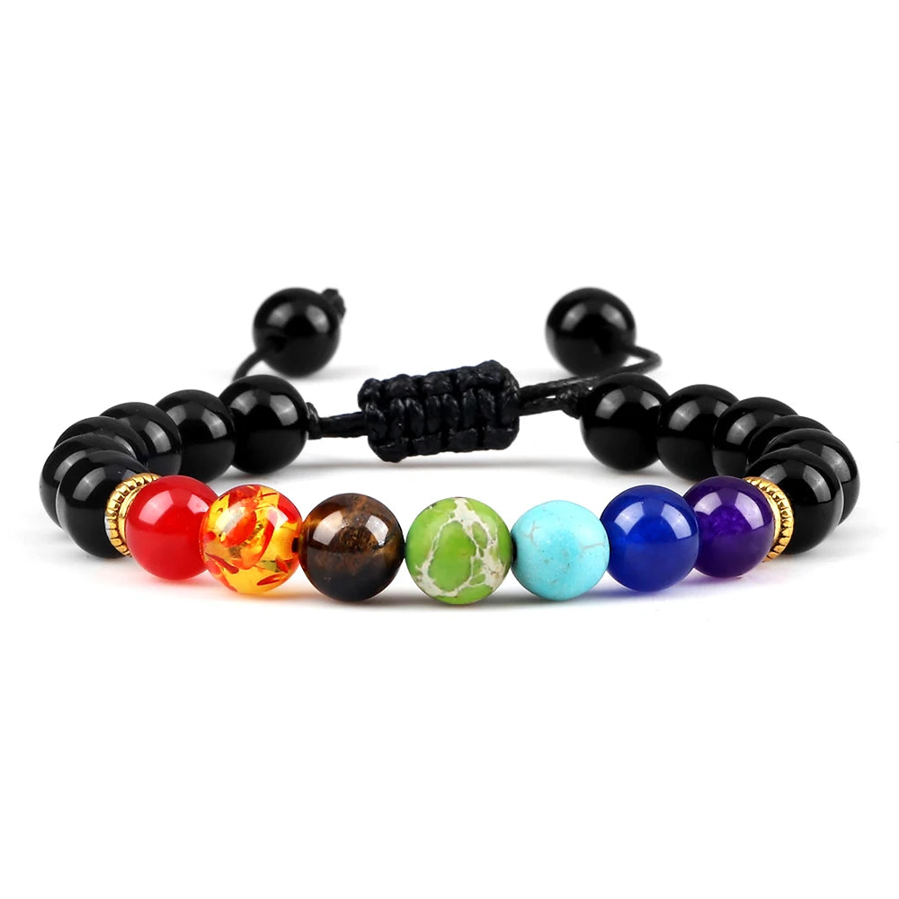 7 Chakra Healing Bracelets Men 8Mm Natural Lava Stone Tiger Eye Beads Energy Bracelets Women Yoga Meditation Wrist Jewelry Gifts