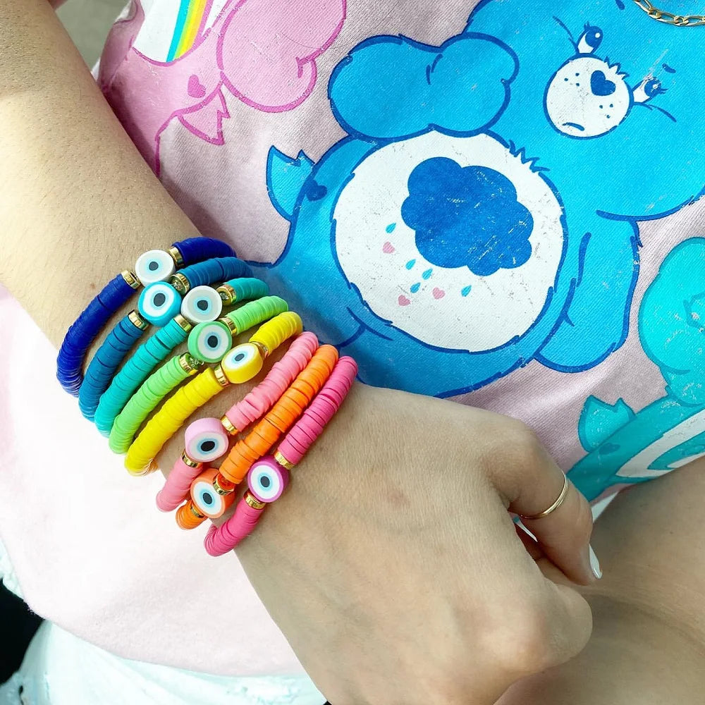 Bracelet œil Grèce perles multicolores en argile polymère, pour femme, bijoux d'été 2025