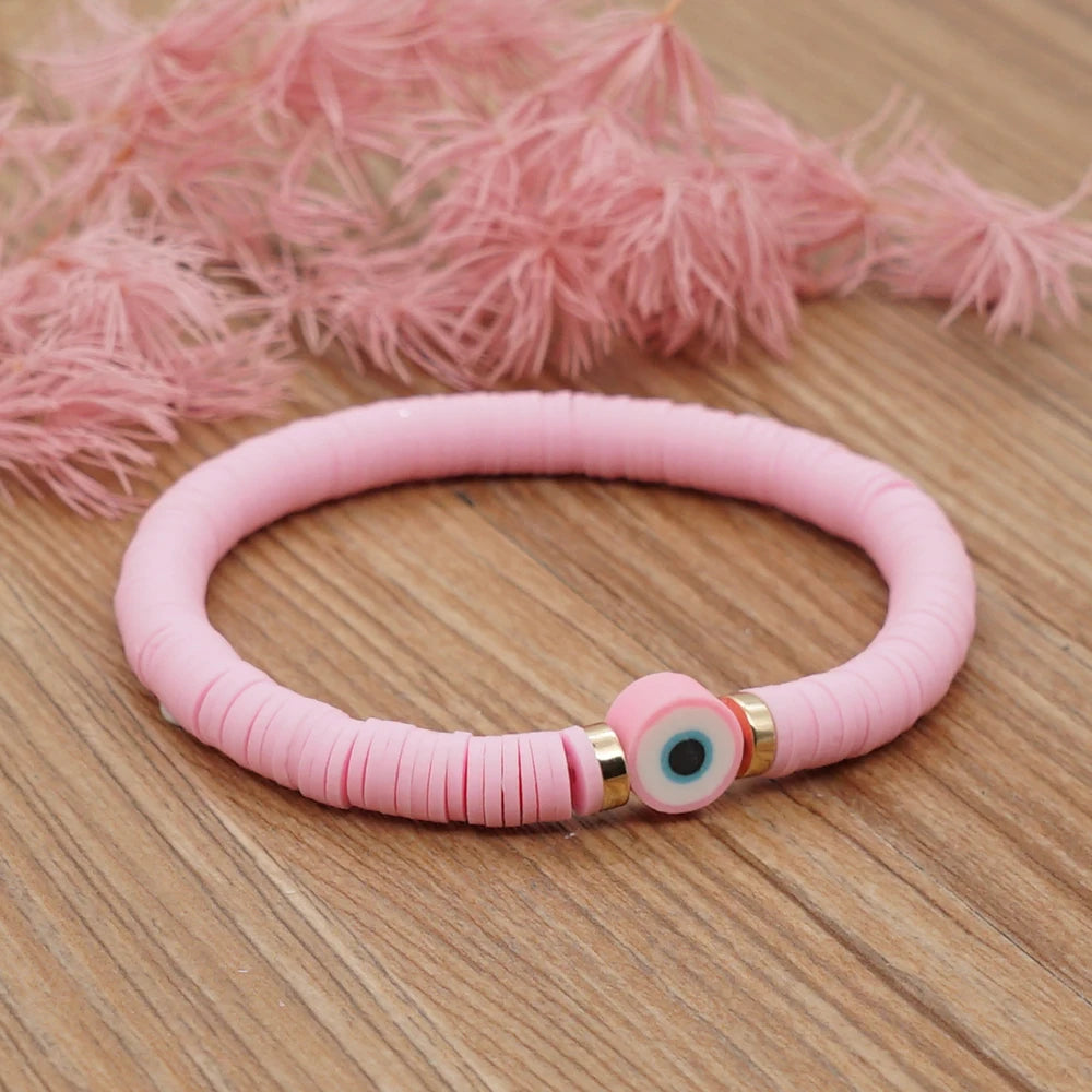 Bracelet œil Grèce perles multicolores en argile polymère, pour femme, bijoux d'été 2025