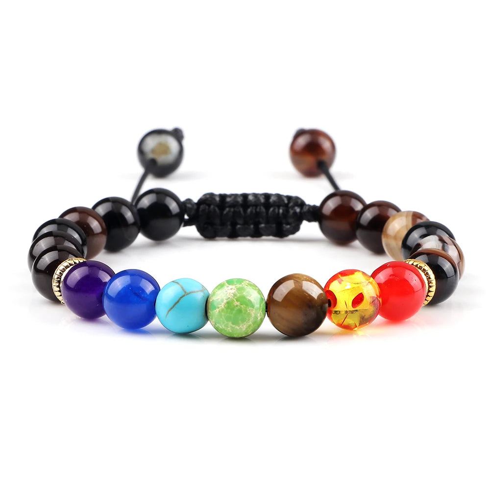 7 Chakra Healing Bracelets Men 8Mm Natural Lava Stone Tiger Eye Beads Energy Bracelets Women Yoga Meditation Wrist Jewelry Gifts