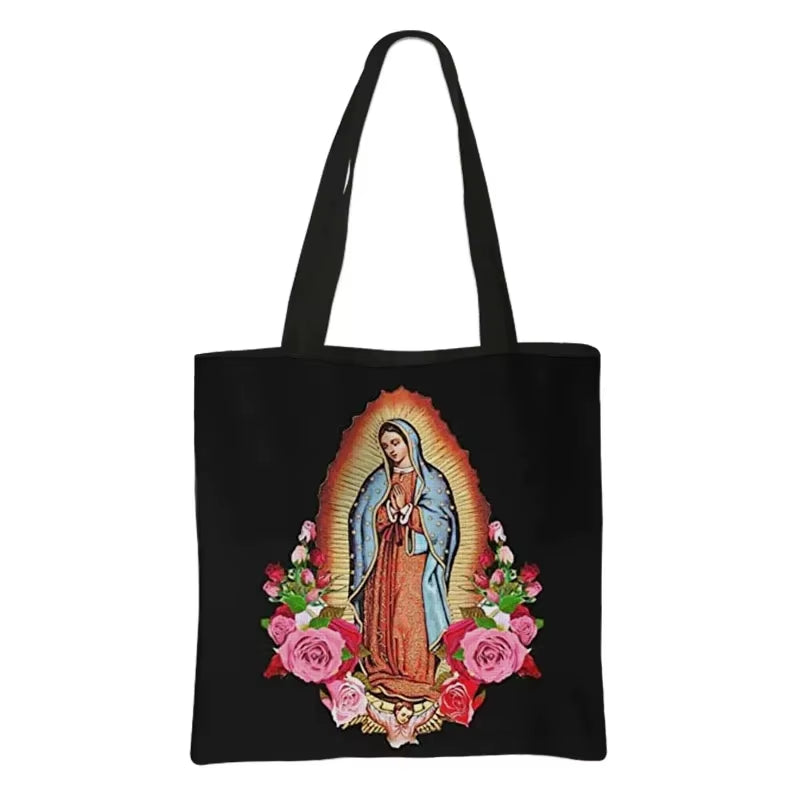 Virgin Mary Print Shopping Bags Our Lady of Guadalupe Tote Bag Women Handbag Catholic Churches Storage Bags Portable Storage Bag