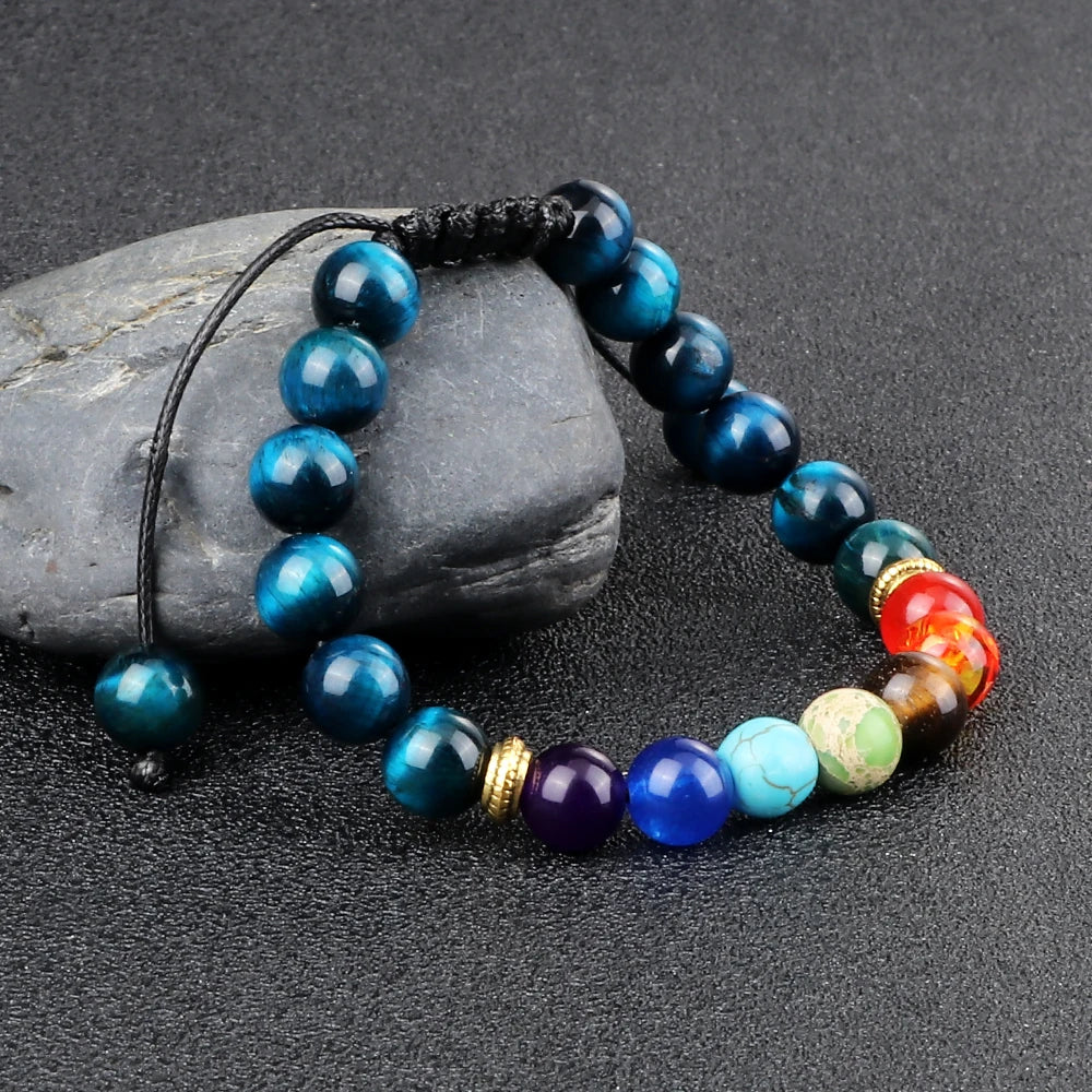 7 Chakra Healing Bracelets Men 8Mm Natural Lava Stone Tiger Eye Beads Energy Bracelets Women Yoga Meditation Wrist Jewelry Gifts