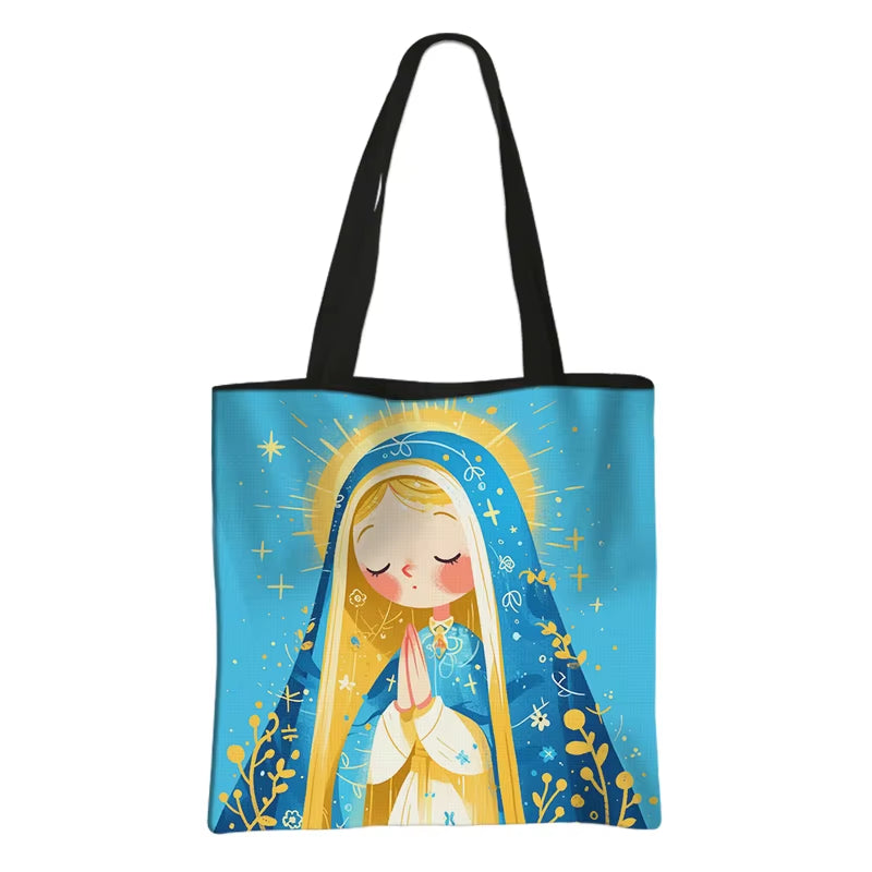 Virgin Mary Print Shopping Bags Our Lady of Guadalupe Tote Bag Women Handbag Catholic Churches Storage Bags Portable Storage Bag