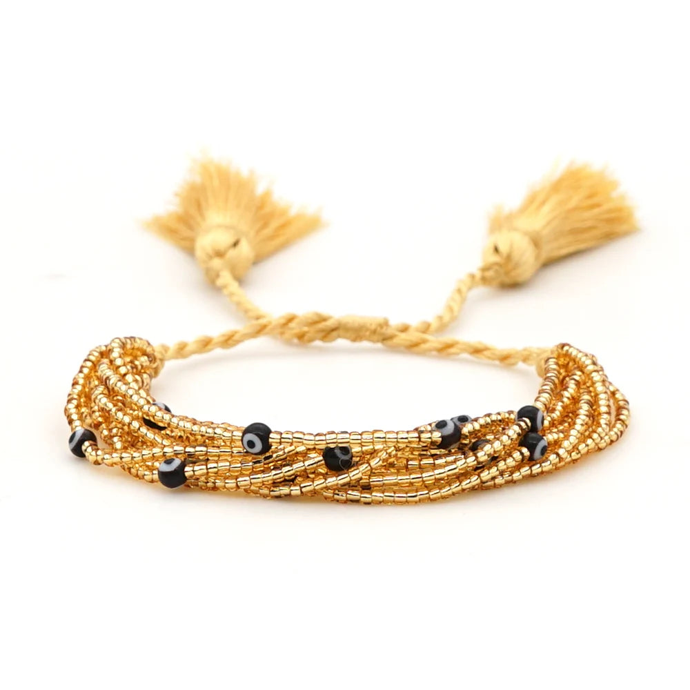 Bracelet mauvais œil bohème été Miyuki pour femmes, bijoux mexicains greque, , perles faites à la main, bijoux à pompons