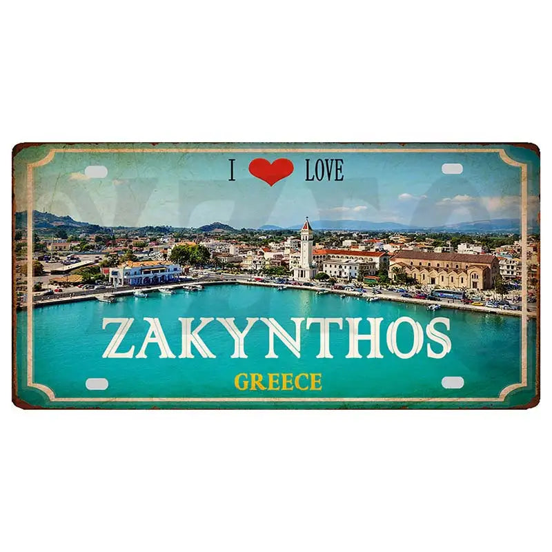 30X15CM Crete Zakynthos Santorini Greek Island Beach Metal Tin Sign Travel Souvenir Wall Shop Home Art Decor DC-1358B