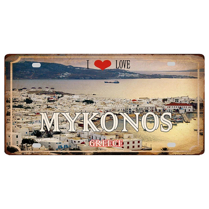 30X15CM Crete Zakynthos Santorini Greek Island Beach Metal Tin Sign Travel Souvenir Wall Shop Home Art Decor DC-1358B