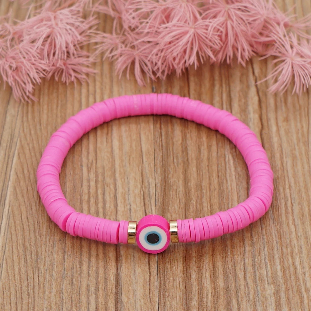 Bracelet œil Grèce perles multicolores en argile polymère, pour femme, bijoux d'été 2025