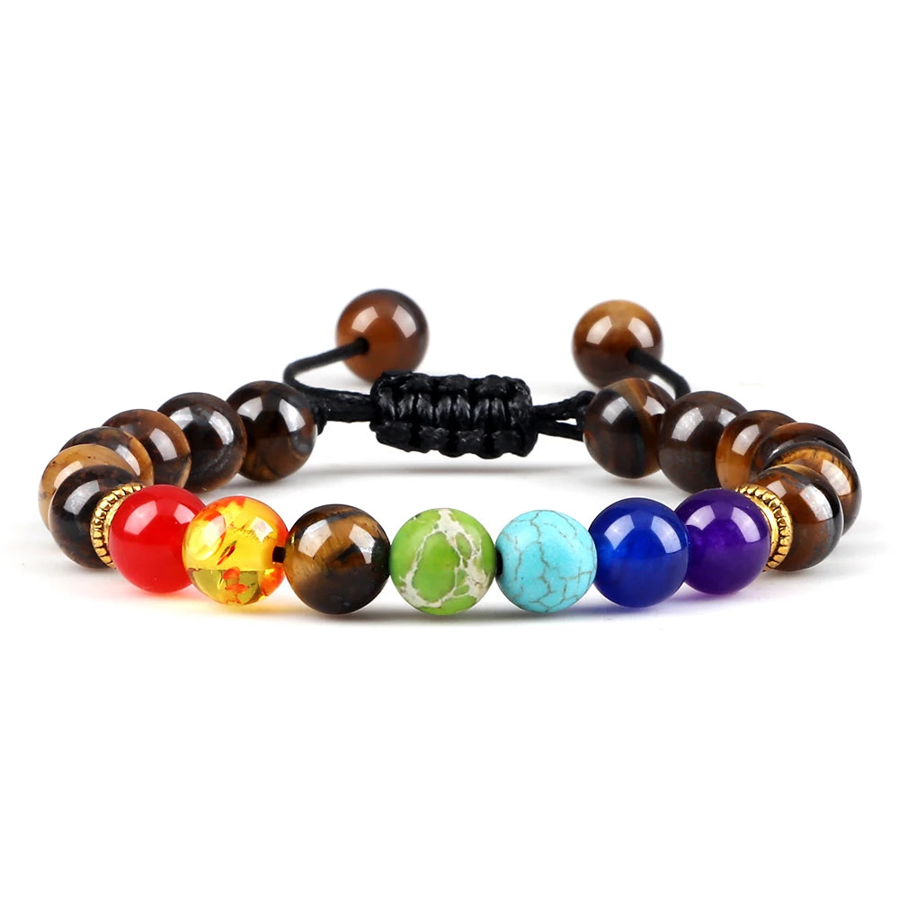7 Chakra Healing Bracelets Men 8Mm Natural Lava Stone Tiger Eye Beads Energy Bracelets Women Yoga Meditation Wrist Jewelry Gifts