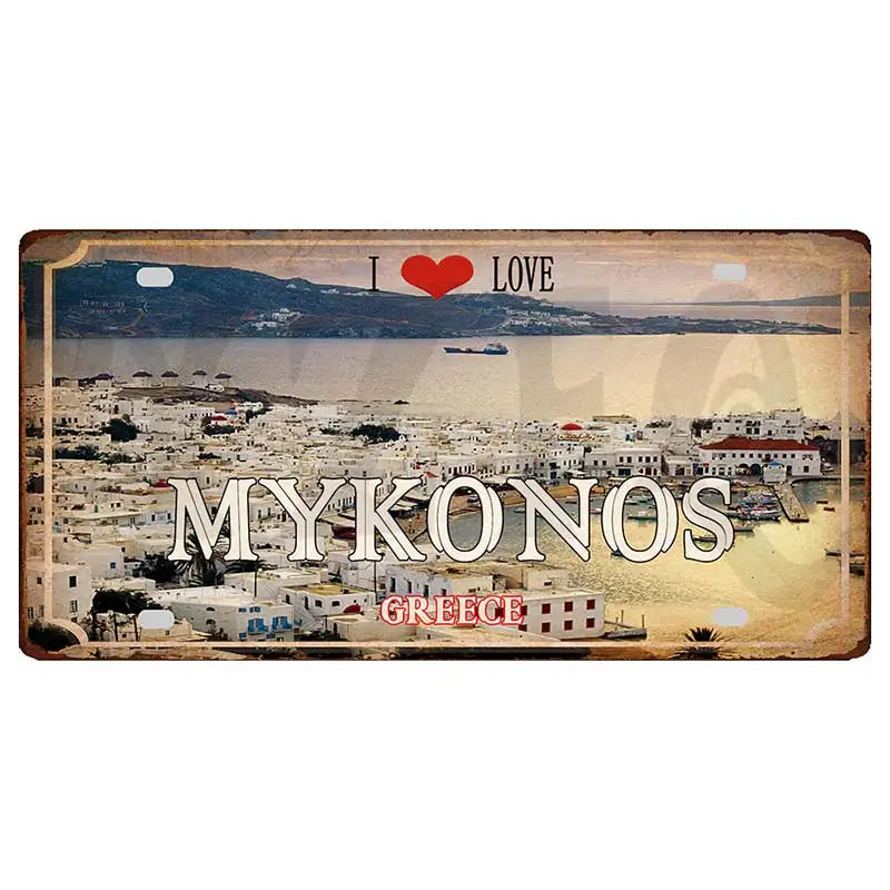 30X15CM Crete Zakynthos Santorini Greek Island Beach Metal Tin Sign Travel Souvenir Wall Shop Home Art Decor DC-1358B