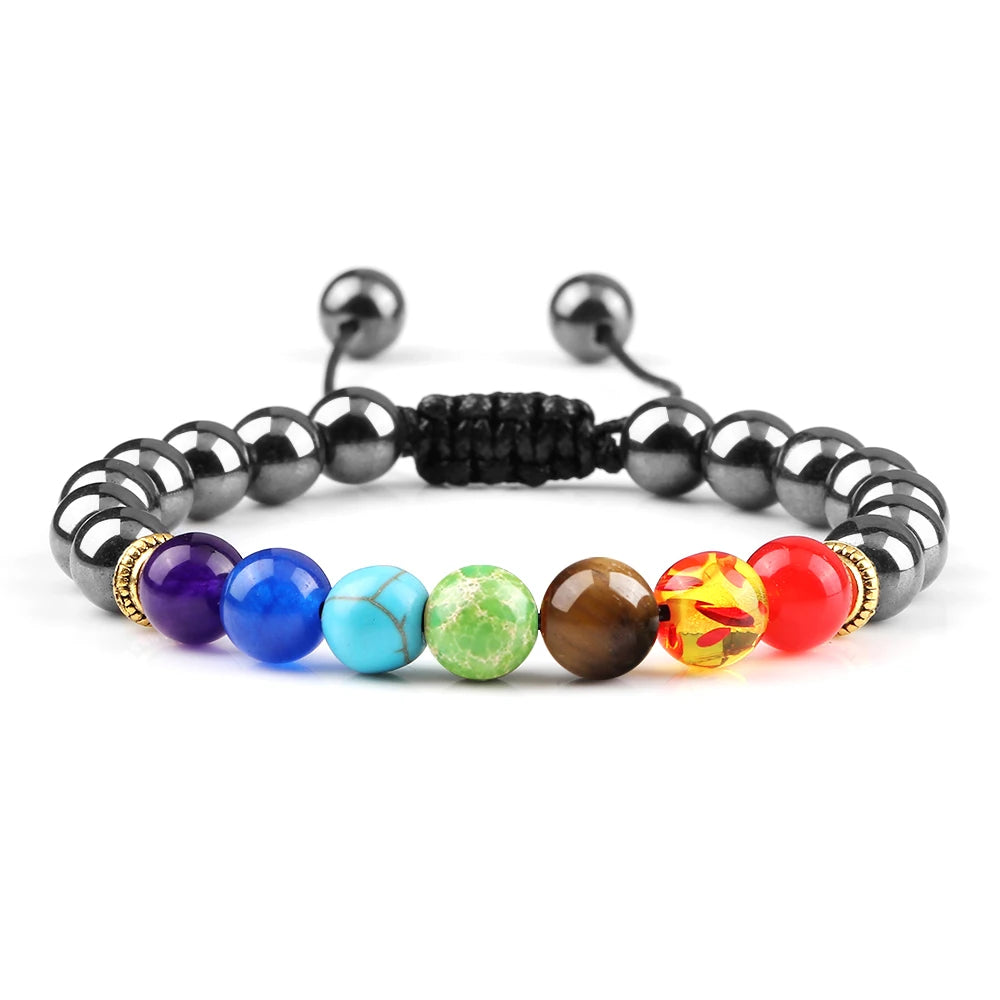 7 Chakra Healing Bracelets Men 8Mm Natural Lava Stone Tiger Eye Beads Energy Bracelets Women Yoga Meditation Wrist Jewelry Gifts
