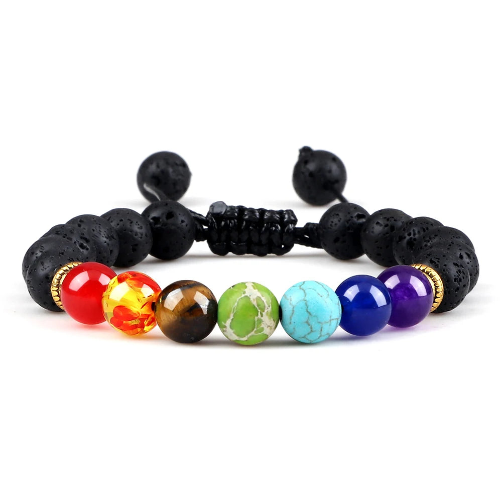 7 Chakra Healing Bracelets Men 8Mm Natural Lava Stone Tiger Eye Beads Energy Bracelets Women Yoga Meditation Wrist Jewelry Gifts