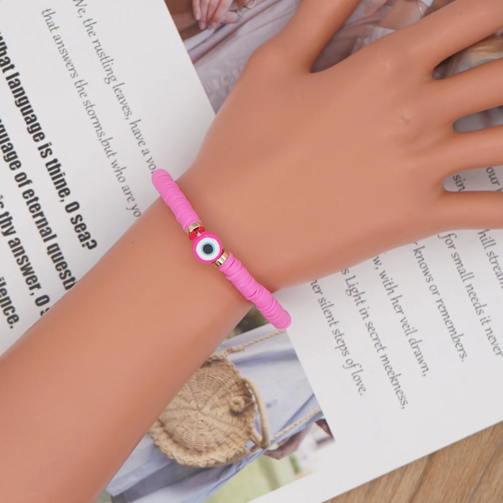 Bracelet œil Grèce perles multicolores en argile polymère, pour femme, bijoux d'été 2025