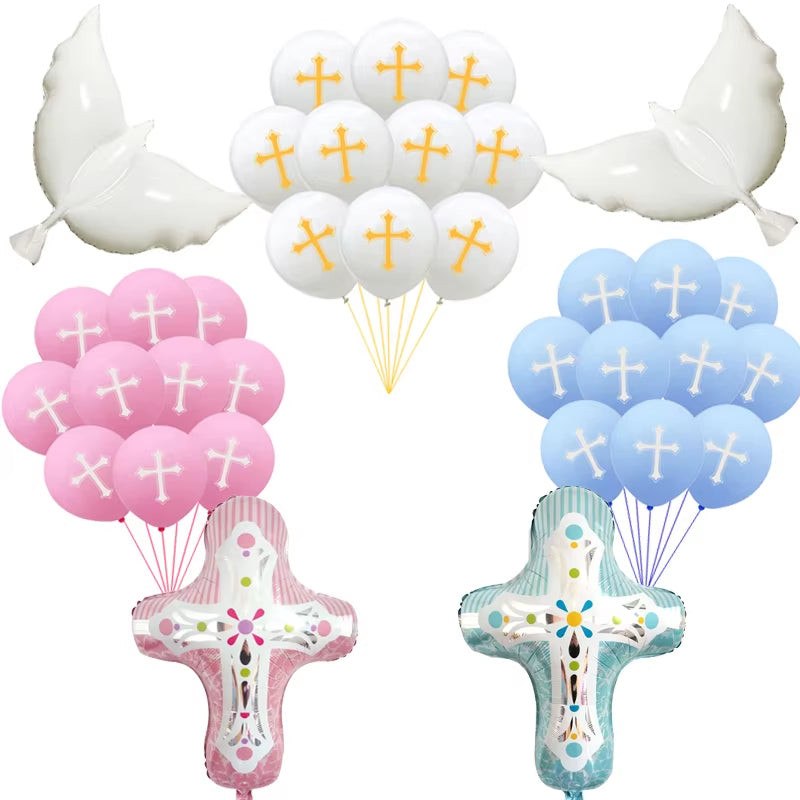 1Set Church Cross Pigeon Dove Foil Balloons Christian Catholic Worship Pray Wedding Celebration Birthday Follower Disciple Party