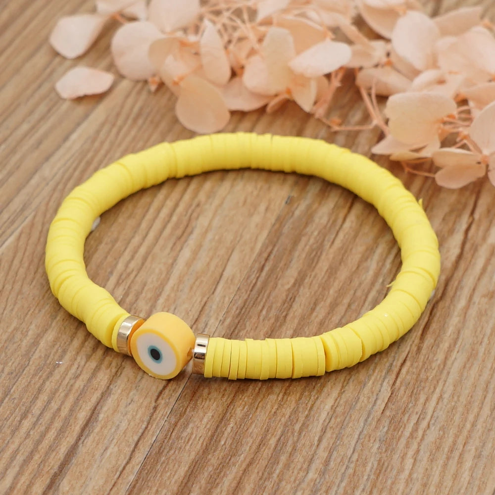 Bracelet œil Grèce perles multicolores en argile polymère, pour femme, bijoux d'été 2025