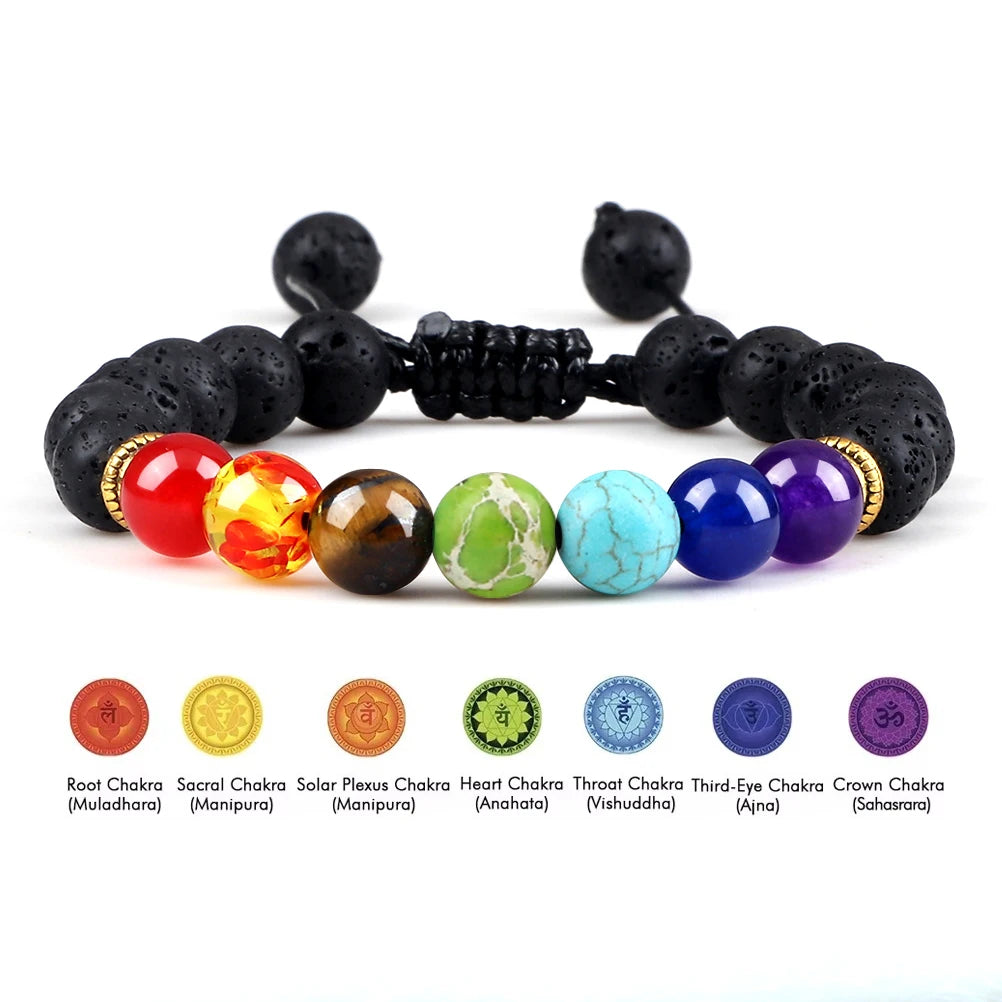7 Chakra Healing Bracelets Men 8Mm Natural Lava Stone Tiger Eye Beads Energy Bracelets Women Yoga Meditation Wrist Jewelry Gifts