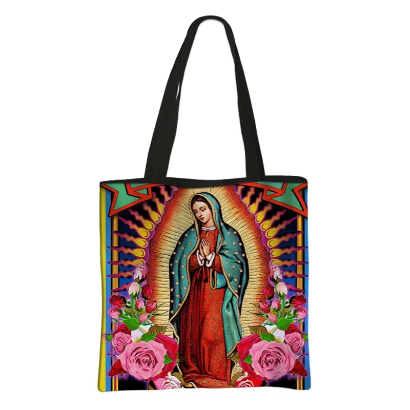 Virgin Mary Print Shopping Bags Our Lady of Guadalupe Tote Bag Women Handbag Catholic Churches Storage Bags Portable Storage Bag