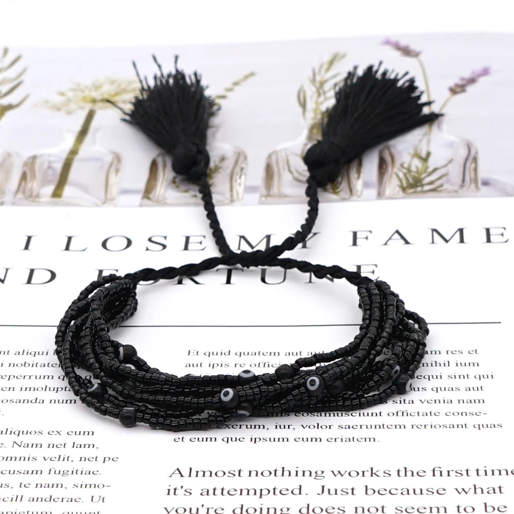 Bracelet mauvais œil bohème été Miyuki pour femmes, bijoux mexicains greque, , perles faites à la main, bijoux à pompons