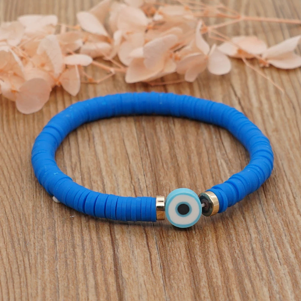 Bracelet œil Grèce perles multicolores en argile polymère, pour femme, bijoux d'été 2025