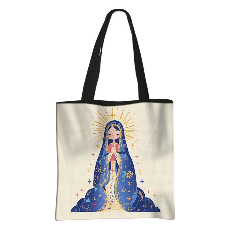Virgin Mary Print Shopping Bags Our Lady of Guadalupe Tote Bag Women Handbag Catholic Churches Storage Bags Portable Storage Bag