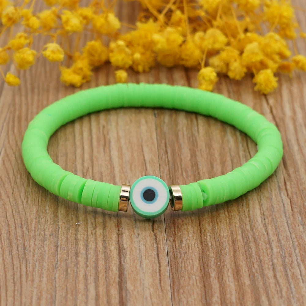 Bracelet œil Grèce perles multicolores en argile polymère, pour femme, bijoux d'été 2025