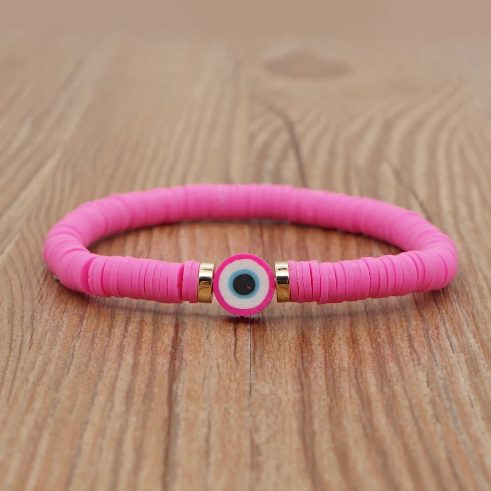 Bracelet œil Grèce perles multicolores en argile polymère, pour femme, bijoux d'été 2025