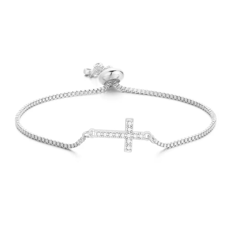 Small Cubic Zirconia Copper Cross Charm Bracelet Women Men Christian Faith Mini Brass Cross Red String Handmade Jewelry Present