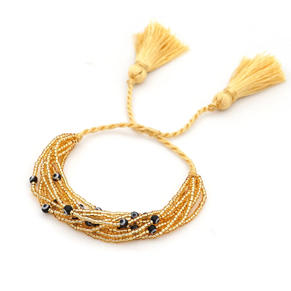 Bracelet mauvais œil bohème été Miyuki pour femmes, bijoux mexicains greque, , perles faites à la main, bijoux à pompons