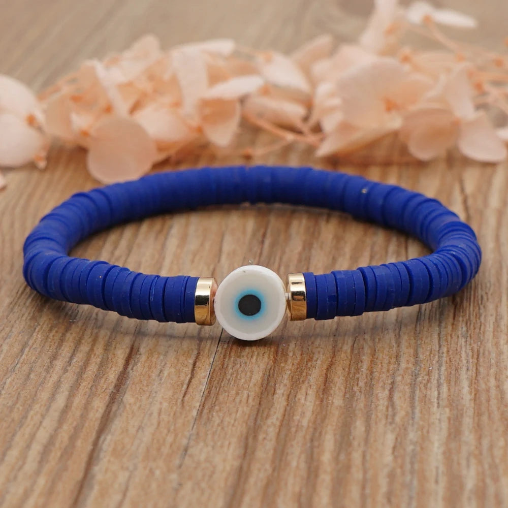 Bracelet œil Grèce perles multicolores en argile polymère, pour femme, bijoux d'été 2025
