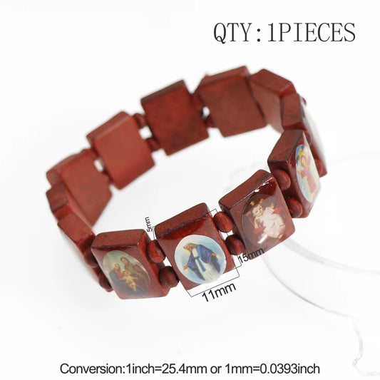 bracelet chapelet en bois, 3 couleurs, style religieux, tendance, Jésus, bijoux religieux