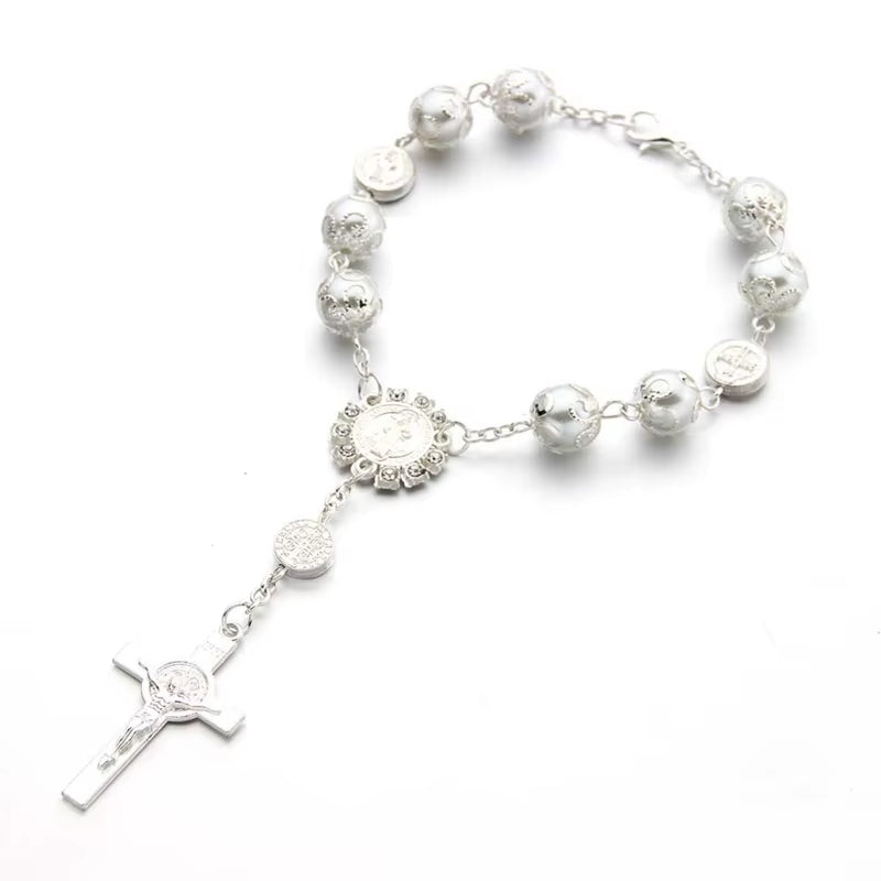  chapelet catholique  perles de verre couleur or rose