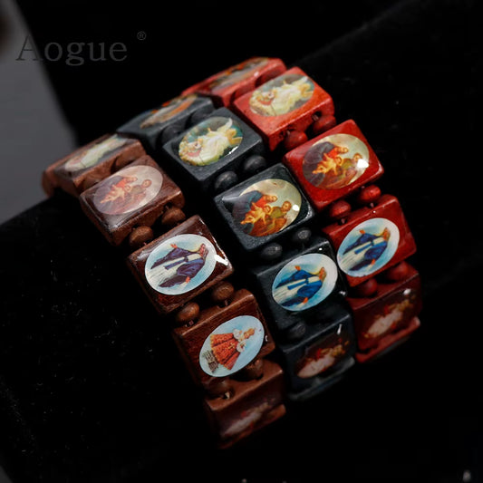 bracelet chapelet en bois, 3 couleurs, style religieux, tendance, Jésus, bijoux religieux
