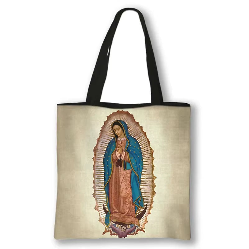 Virgin Mary Print Shopping Bags Our Lady of Guadalupe Tote Bag Women Handbag Catholic Churches Storage Bags Portable Storage Bag