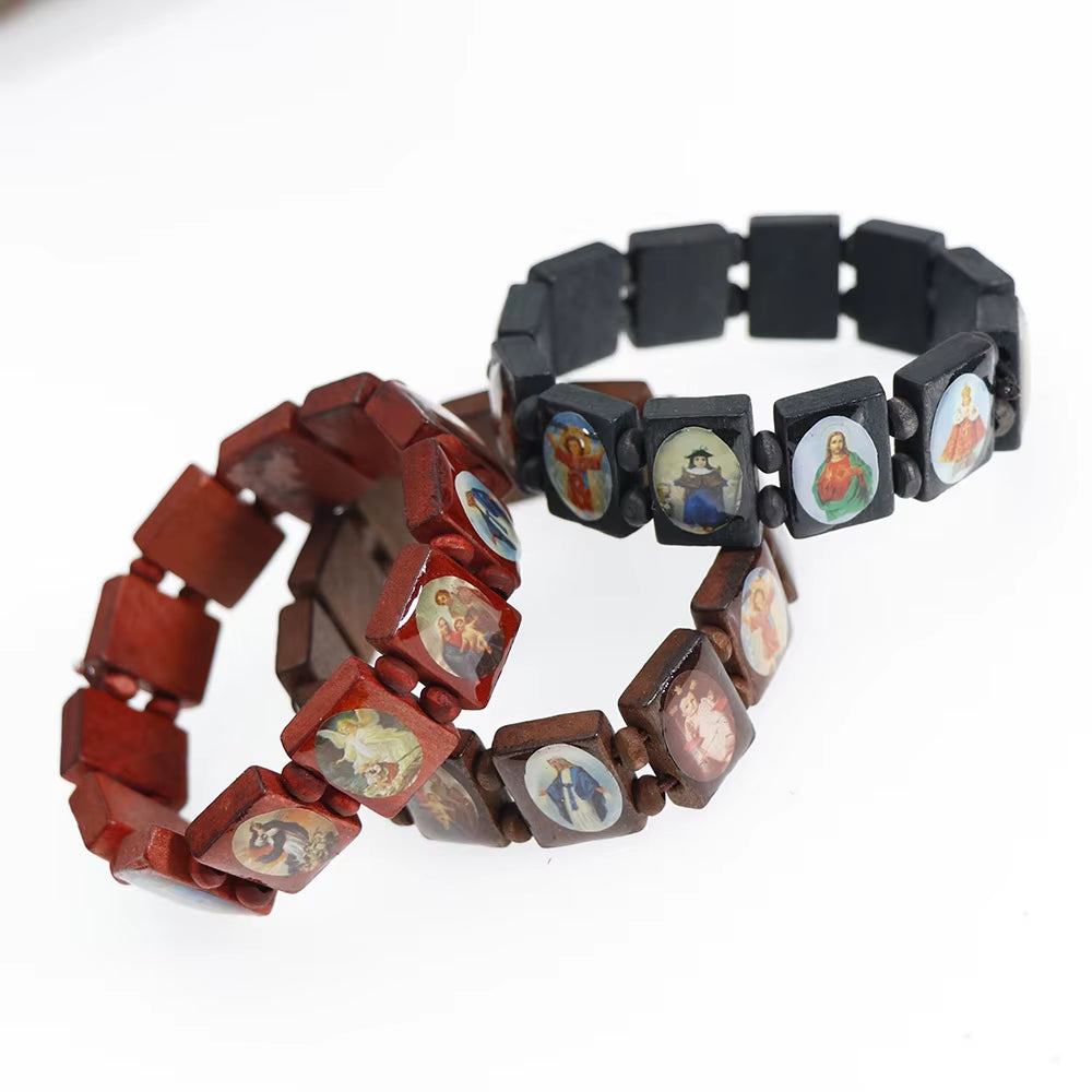 bracelet chapelet en bois, 3 couleurs, style religieux, tendance, Jésus, bijoux religieux