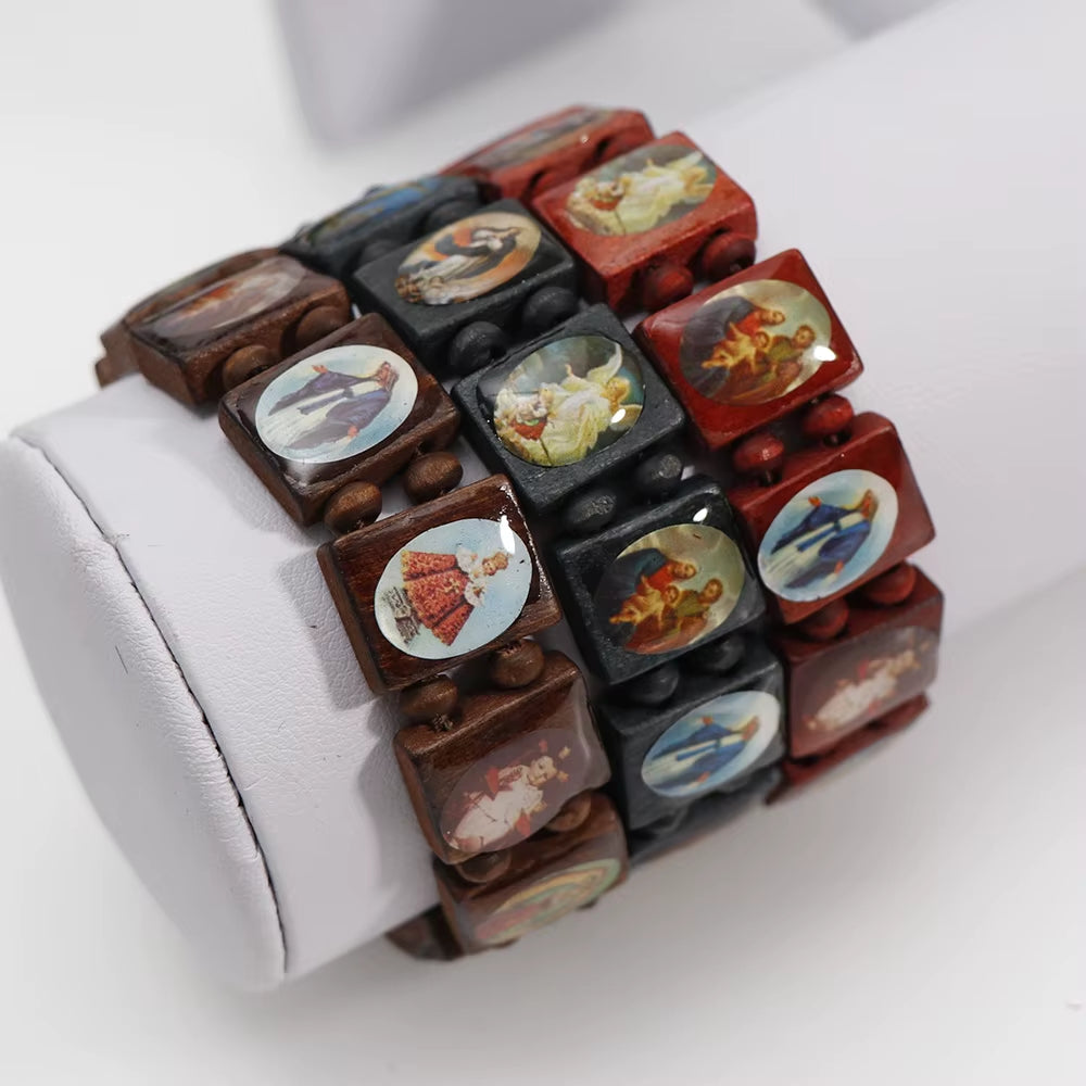 bracelet chapelet en bois, 3 couleurs, style religieux, tendance, Jésus, bijoux religieux