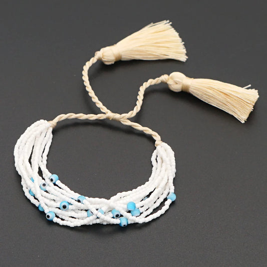 Bracelet mauvais œil bohème été Miyuki pour femmes, bijoux mexicains greque, , perles faites à la main, bijoux à pompons