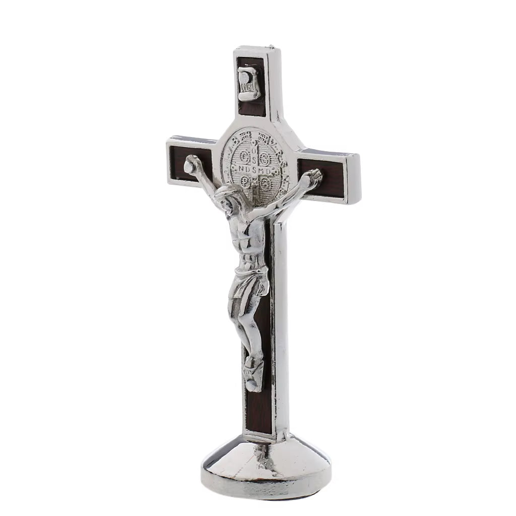 9Cm Metal Crucifix Cross Statue Jesus Christ Model with Sticky Base Christian Crucifix Catholic Home Desktop Decoration
