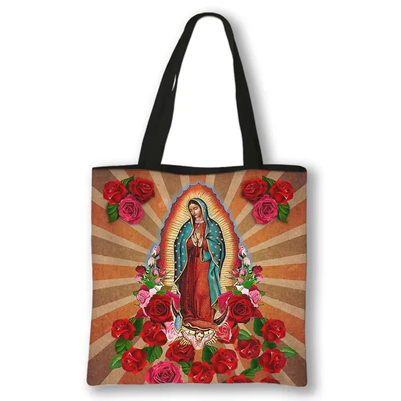 Virgin Mary Print Shopping Bags Our Lady of Guadalupe Tote Bag Women Handbag Catholic Churches Storage Bags Portable Storage Bag