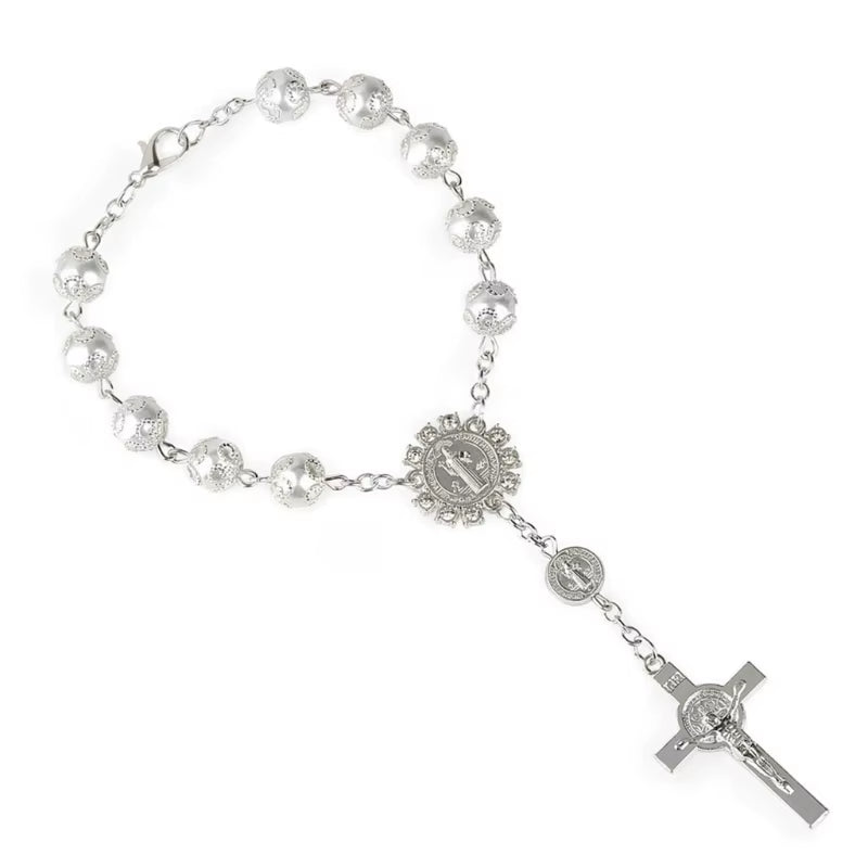  chapelet catholique  perles de verre couleur or rose