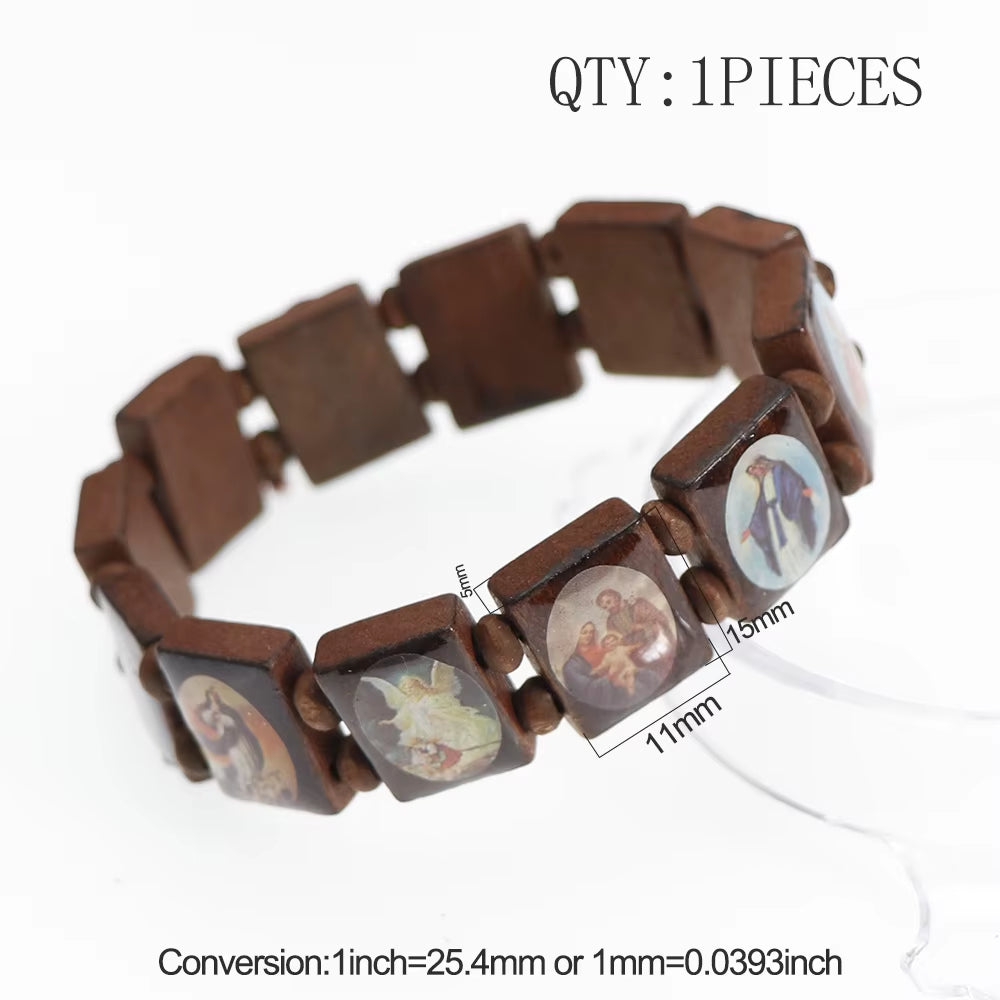 bracelet chapelet en bois, 3 couleurs, style religieux, tendance, Jésus, bijoux religieux