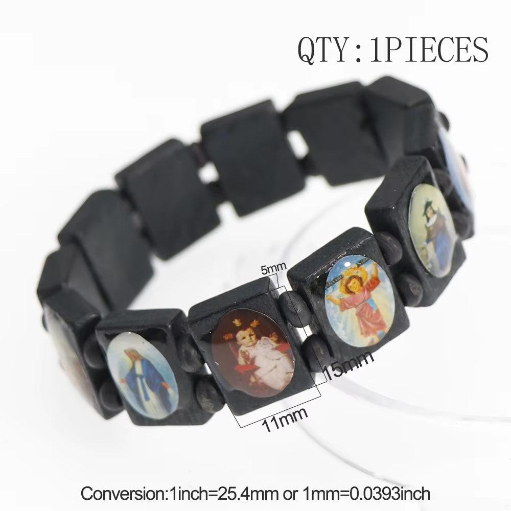 bracelet chapelet en bois, 3 couleurs, style religieux, tendance, Jésus, bijoux religieux