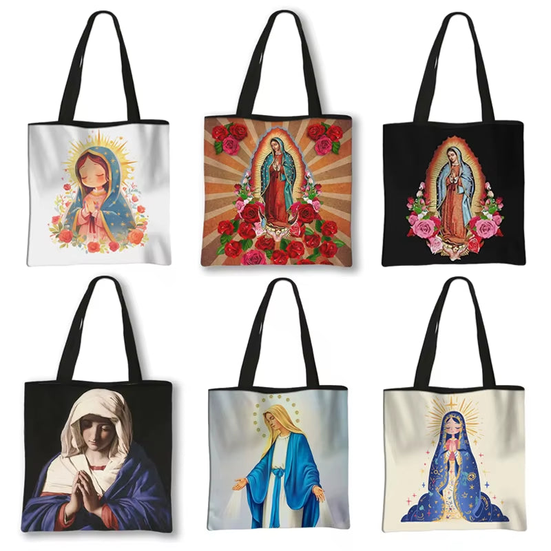 Virgin Mary Print Shopping Bags Our Lady of Guadalupe Tote Bag Women Handbag Catholic Churches Storage Bags Portable Storage Bag