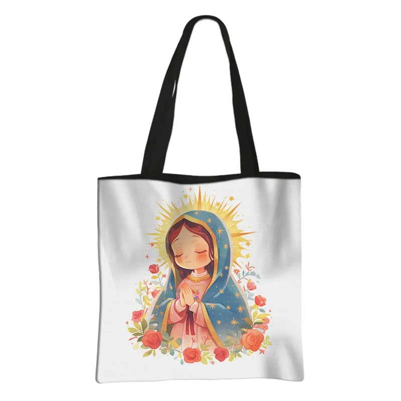 Virgin Mary Print Shopping Bags Our Lady of Guadalupe Tote Bag Women Handbag Catholic Churches Storage Bags Portable Storage Bag