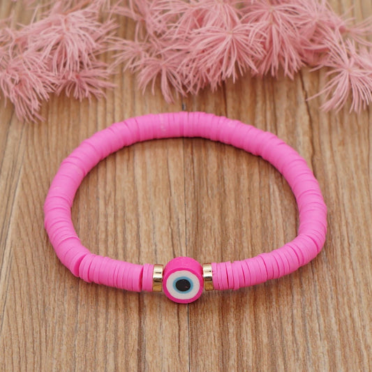  Bracelet œil Grèce  perles multicolores en argile polymère, pour femme, bijoux d'été 2025