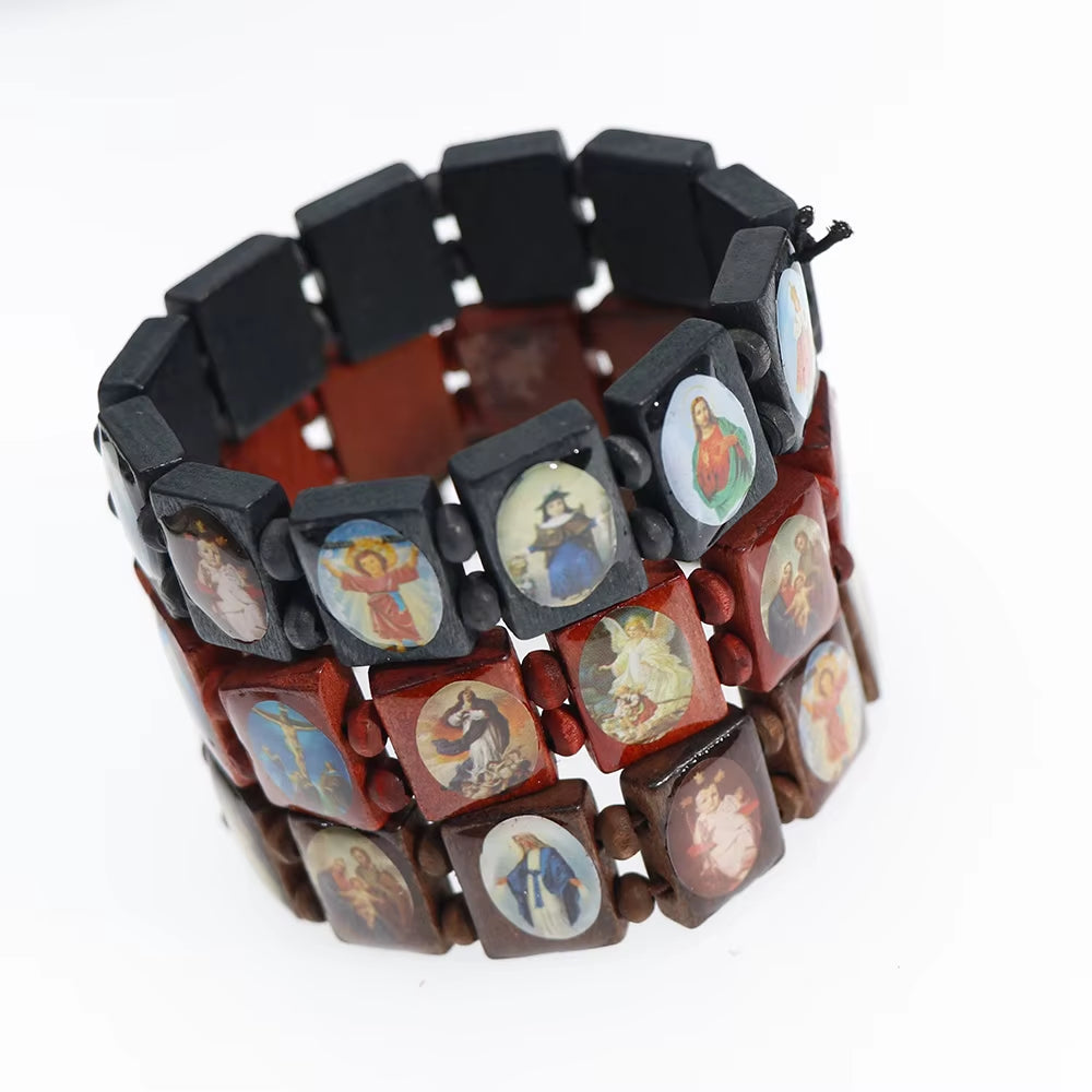 bracelet chapelet en bois, 3 couleurs, style religieux, tendance, Jésus, bijoux religieux